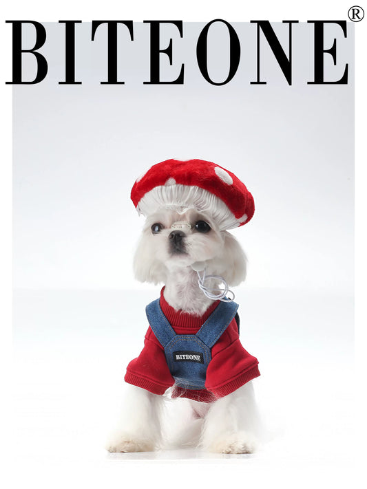 BITEONE: Gaming Fun - Sudadera con capucha de algodón de 320 g, peto vaquero y sombrero tipo hongo para mascotas